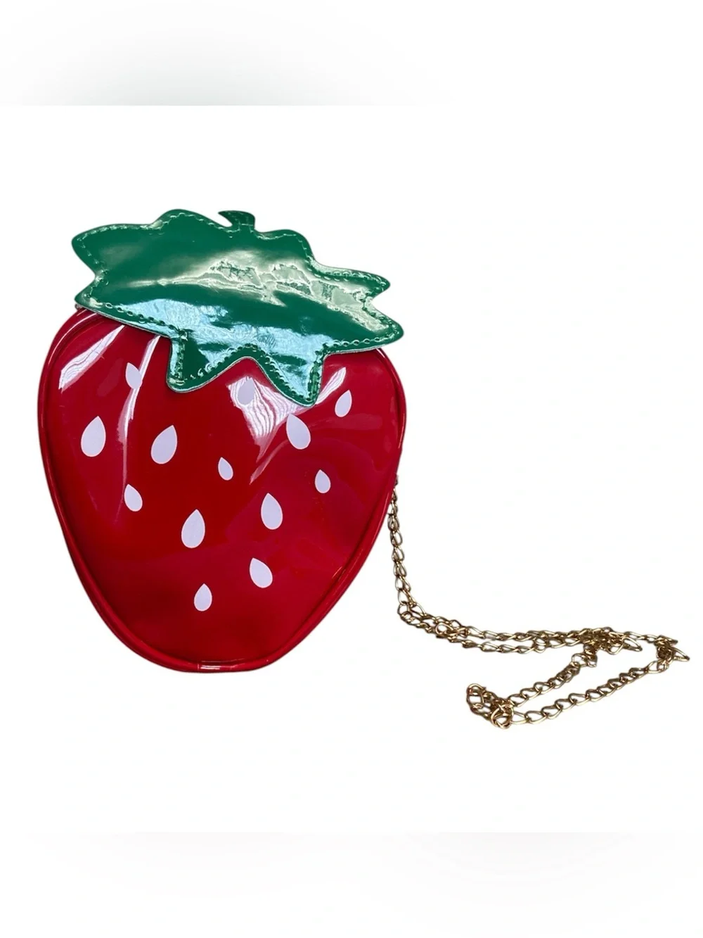 Red Strawberry-Shaped Crossbody Bag with Green Leaf Accent
